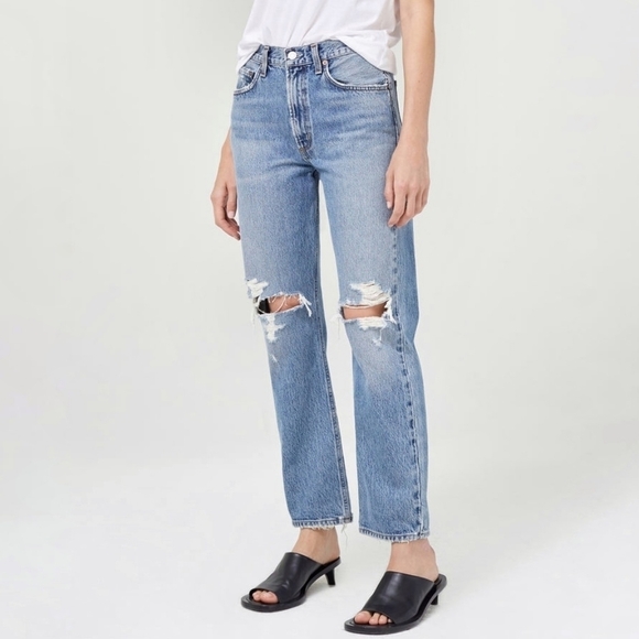 Agolde Mia mid rise straight leg jeans Rule distressed NEW - Picture 1 of 9